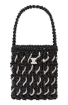 Yuzefi Small Woven Crystal Faux Leather Bag In Black