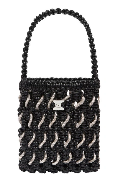 Yuzefi Small Woven Crystal Faux Leather Bag In Black