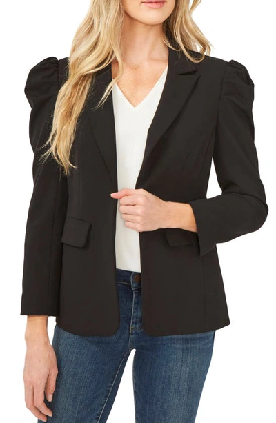 Cece Puff Shoulder Ponte Blazer In Black