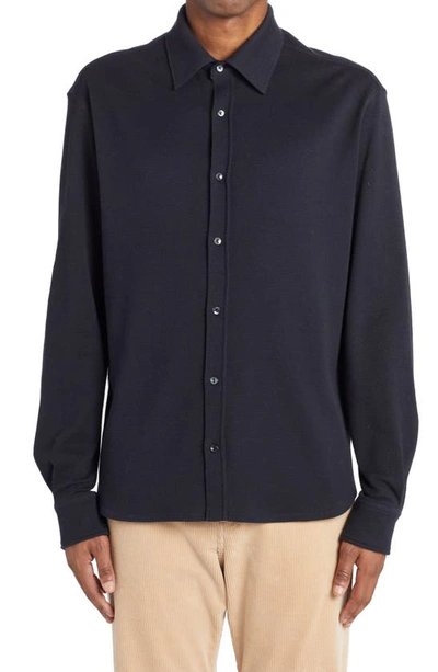 Agnona Cotton & Cashmere Piqué Button-up Shirt In Blue