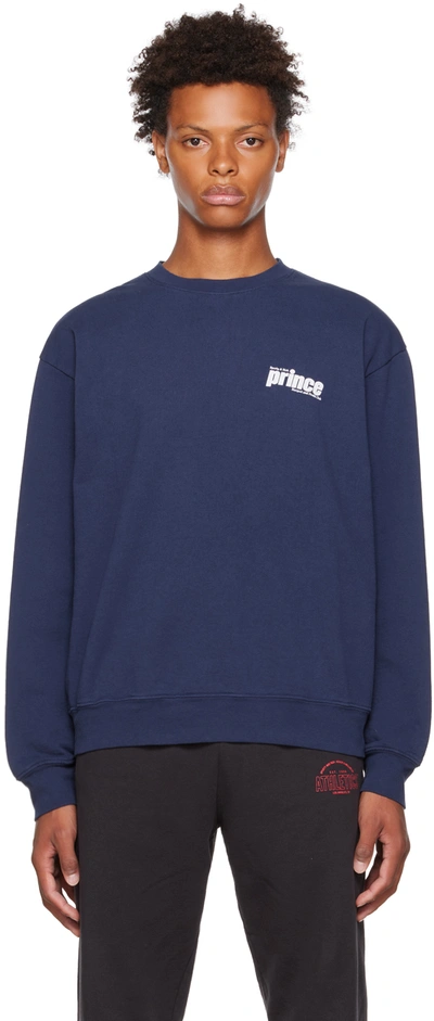★Sporty & Rich★ Prince Sporty Sweatshirt Navy White CR521N Sporty And Rich Navy Prince Edition Sporty Sweatshirt In