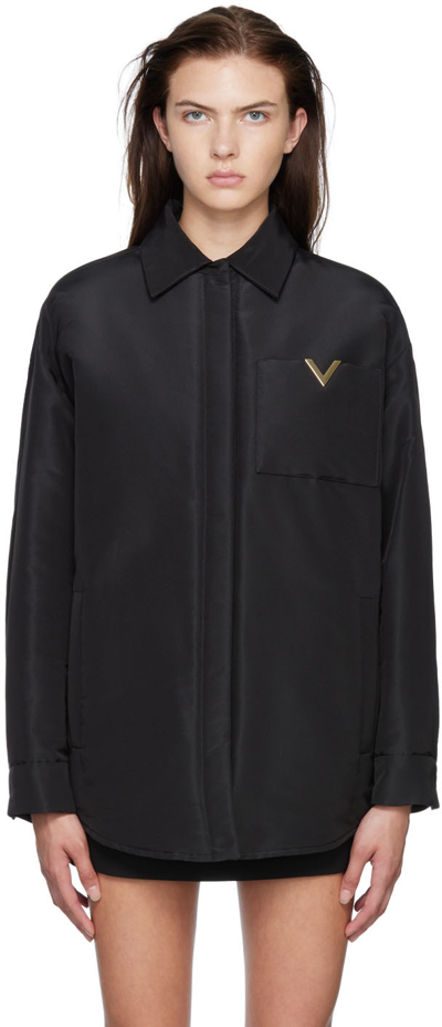 Valentino Black Silk Shirt With V Gold Logo