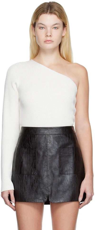 Drae White Asymmetric-sleeve Sweater