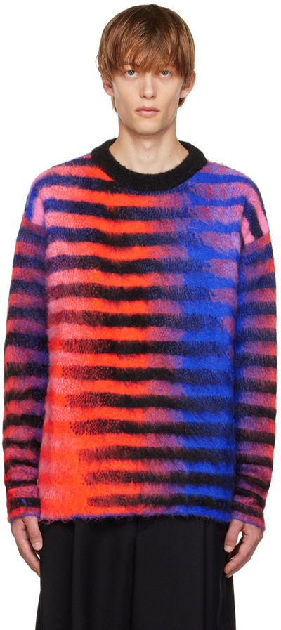 Agr Stripe Print Mohair Blend Knit Sweater In Red