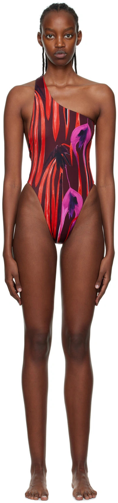 Louisa Ballou One-shoulder Recycled Swimsuit In Multi-colored