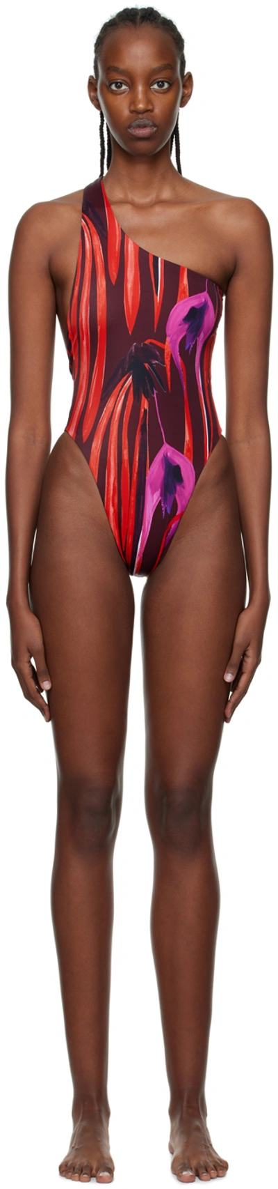 Louisa Ballou One-shoulder Recycled Swimsuit In Multicolour