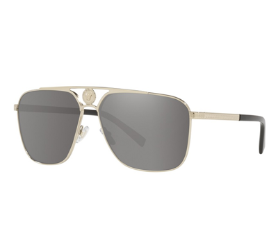 Versace Light Gray Mirror Silver Rectangular Mens Sunglasses Ve2238 12526g 61 In Pale Gold