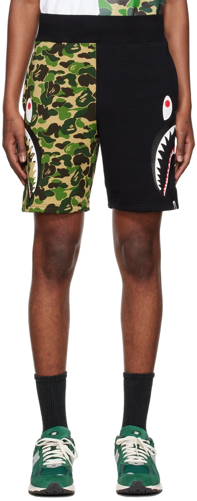 Bape Black & Khaki Abc Camo Side Shark Shorts In Green