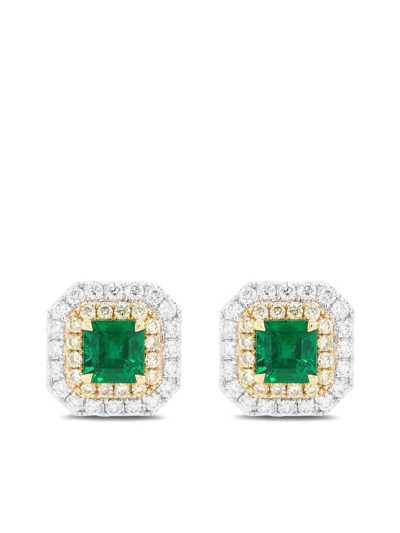 Hyt Jewelry 18kt White Gold Emerald And Diamond Earrings In Silber