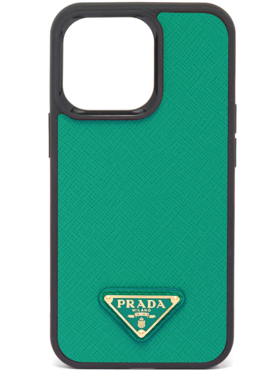 Prada Iphone 13 Pro 三角形珐琅logo手机壳 In Grün