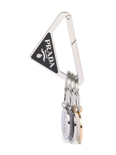 Prada Triangle-logo Charm-detail Keyring In Multi-colored