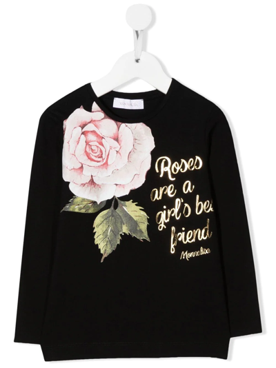 Monnalisa Rose-print Long-sleeve T-shirt In Schwarz