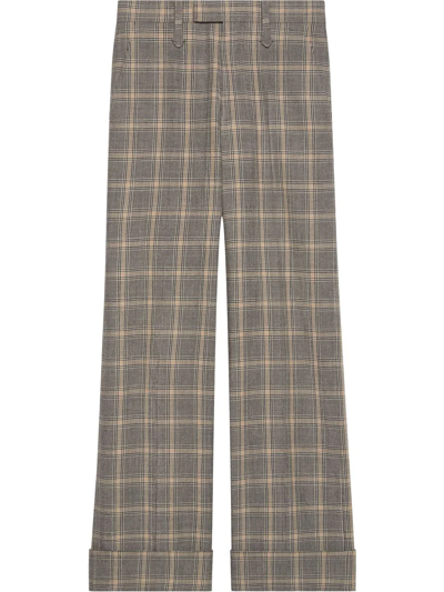 Gucci Wool And Linen Trousers With Prince Of Wales Motif In Grey
