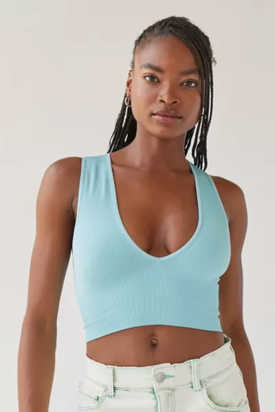 Out From Under Hailey Seamless Plunge Bra Top In Light Blue