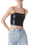Alice And Olivia Pearle Vegan Leather Crop Top In Black