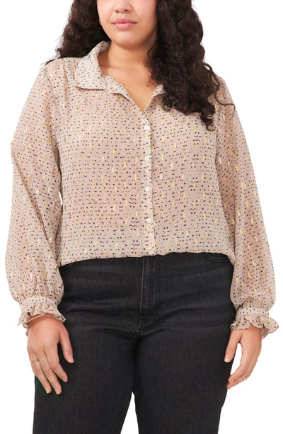 Vince Camuto Metallic Dot Blouse In French Oak
