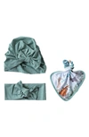 Earth Baby Outfitters Kids' Bow Hat, Head Wrap And Teether Toy Set In Green