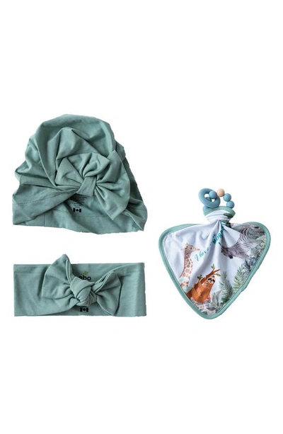 Earth Baby Outfitters Babies' Kids' Bow Hat, Head Wrap And Teether Toy Set In Green