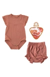 Earth Baby Outfitters Babies' Bodysuit, Bloomers & Teether Toy Set In Pink