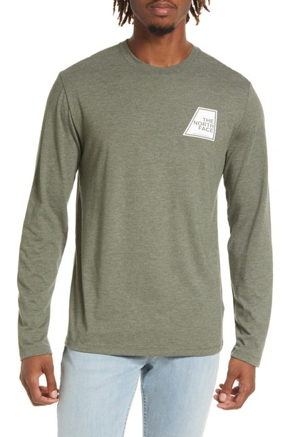 The North Face Long Sleeve Logo Graphic Tee In Thyme Heather/ Tnf White