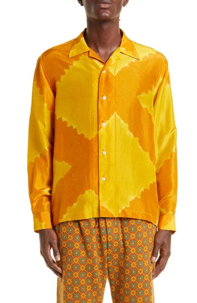Bode Silk Lehariya Shirt In Orange Multi
