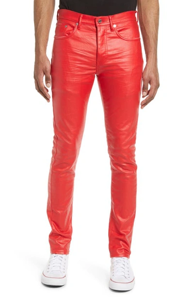 Purple Brand Coated Faux Leather Slim Fit Jeans In Red