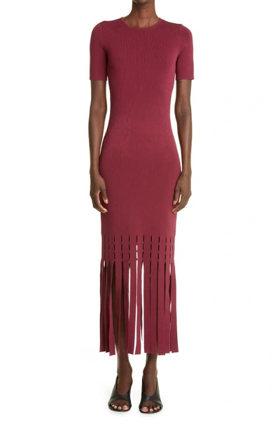 St John Fringe-trim Eyelet Knit Dress In Burgundy