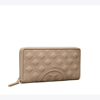 Tory Burch Fleming Soft Matte Zip Continental Wallet In Gray Heron