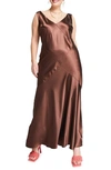 Asos Design Curve Satin Maxi Slipdress In Brown