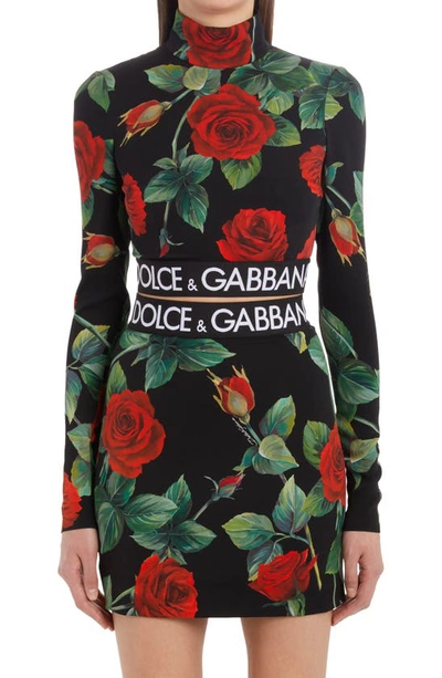 Dolce & Gabbana Logo-band Floral-print Silk Charmeuse Crop Top In Multicolor