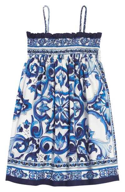 Dolce & Gabbana Kids Printed Cotton-poplin Dress (8-12 Years) - Blue In White