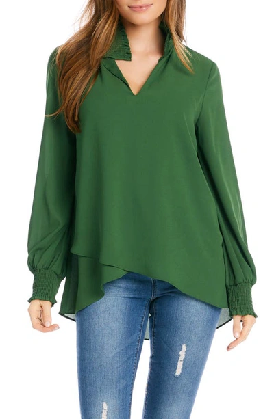 Karen Kane Smock Collar Crossover Hem Blouse In Vin