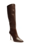 Schutz Mikki Leather Stiletto Boots In Dark Chocolate