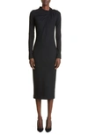 Adam Lippes Asymmetric Long Sleeve Wool Midi Dress In Black