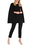 ADRIANNA PAPELL LONG CAPE SLEEVE STRETCH CREPE JUMPSUIT