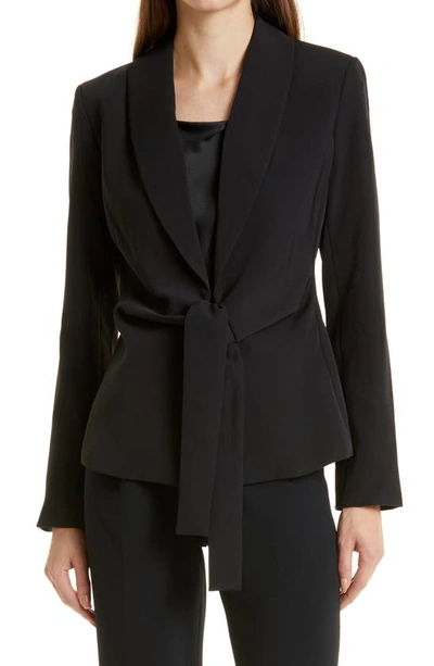Donna Karan Shawl-collar Tie-front Jacket In Black
