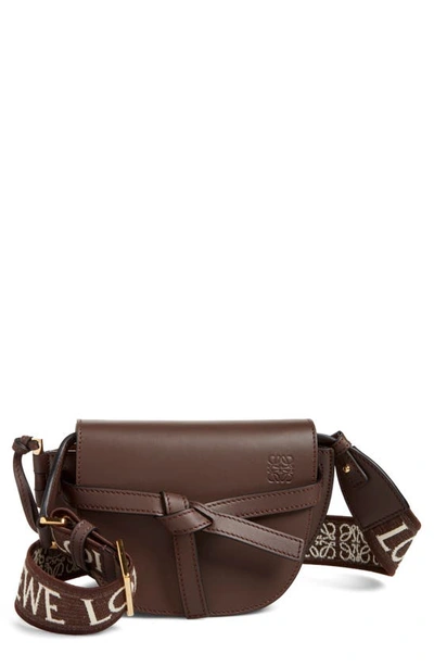 Loewe Mini Gate Leather Convertible Bag In Chocolate