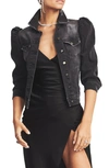 Retroféte Ada Cropped Denim Jacket In Faded Black Terry