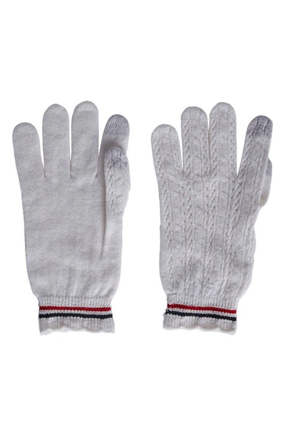 Thom Browne Cashmere & Silk Touchscreen Knit Gloves In White