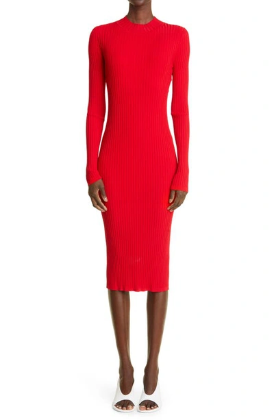 St John Ribbed Jersey Midi Sweater Dress In Red