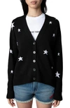 Zadig & Voltaire Mirka Star-pattern Cashmere Cardigan In Noir