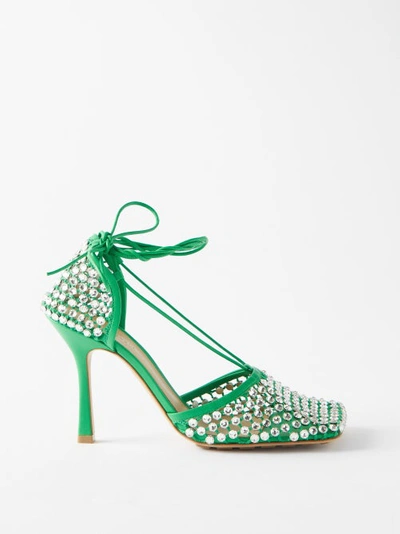 Bottega Veneta Women's Stretch Embellished Ankle Strap High Heel Pumps In Green
