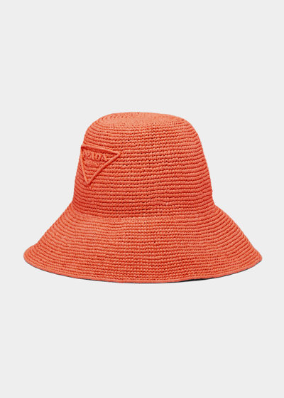 Prada Triangle Logo Wide-brim Sun Hat In F0049 Arancio