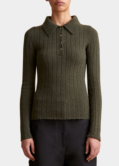 Khaite Hans Polo Cashmere Sweater In Thyme