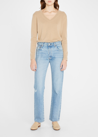 Moussy Vintage Gibraltar Straight-leg Faded Jeans In Blue
