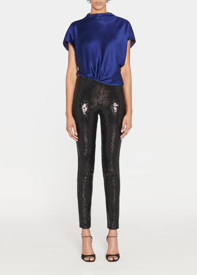 Giorgio Armani Sequin Ankle Leggings In Solid Black