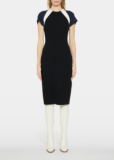 Victoria Beckham Shoulder-stripe Midi T-shirt Dress In Nero