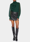 Frame Long-sleeve Silk Bow Blouse In Pine