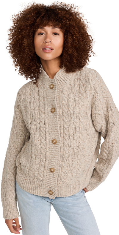 Re/done 50s Cable Knit Wool Blend Cardigan In Beige