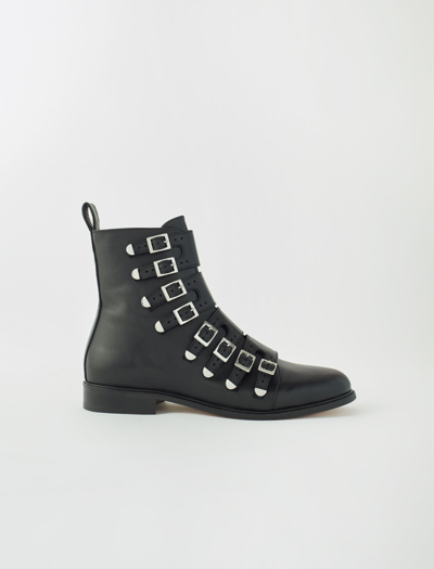 Maje Multi-strap Flat Boots In Black